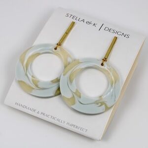 Handmade Earrings - Large Drop Hoop Resin Earrings - Blue gray, Champagne Swirl